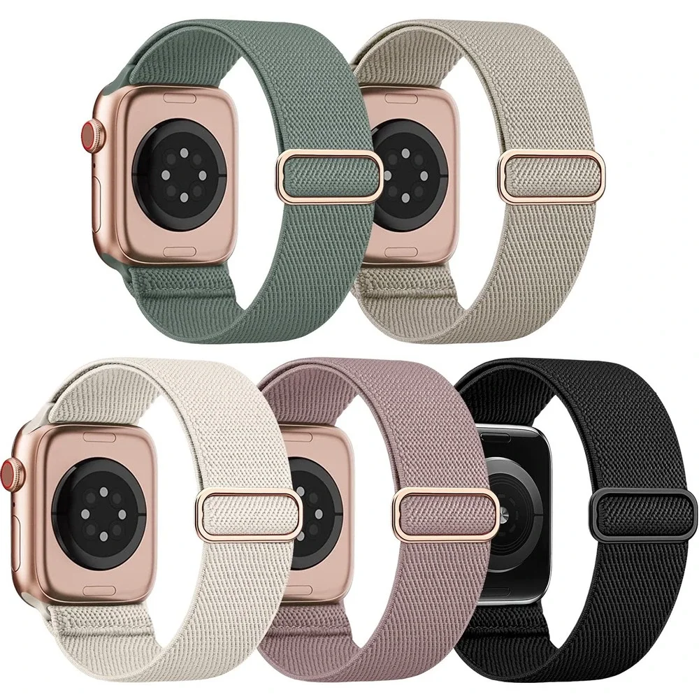 5 Pack Elastic Watch Bands for Apple Watch 38 40 41 42 mm Nylon Sport Strap